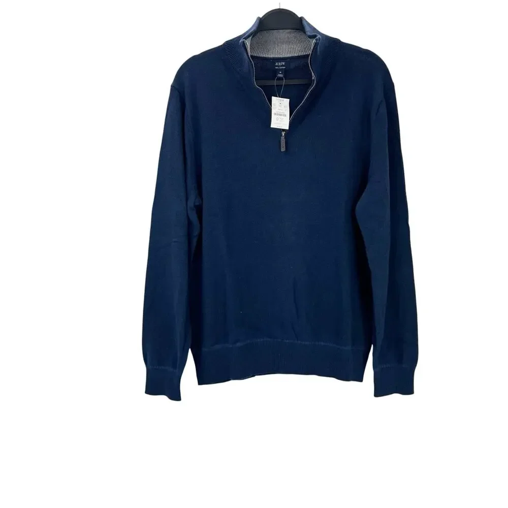 J. Crew Men's Cotton Quarter-Zip Sweater Long Sleeves Navy Size Medium NWT